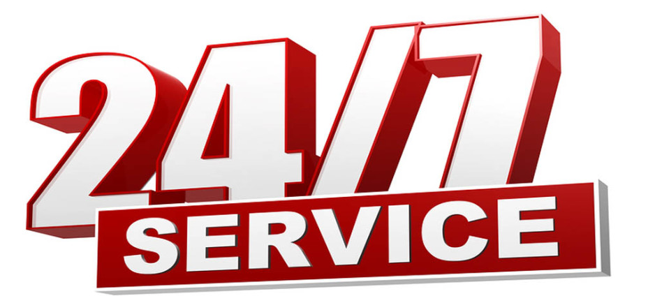 text 24/7 service 3d red white banner letters and block business concept